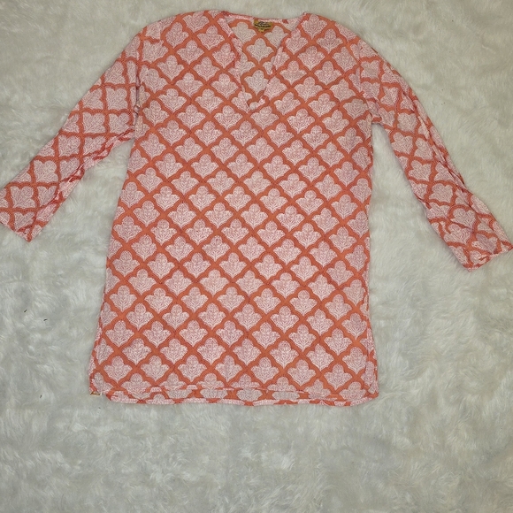 Roberta Roller Rabbit Tops - Roberta Roller Rabbit Coral and Light Pink Patterned Tunic